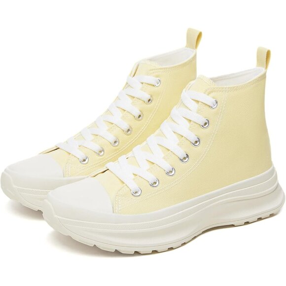 ⚡Women's Yellow High Top Sneaker Platform Shoes Canvas Tennis Comfortable